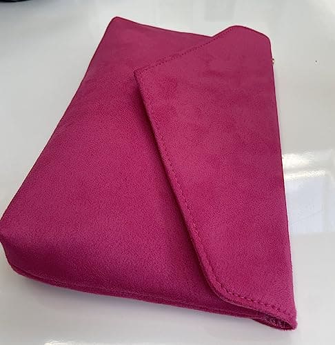 LeahWard Women's Faux Suede Leather Clutch Bag Wedding Party Evening Purse Handbags (Fuchsia)