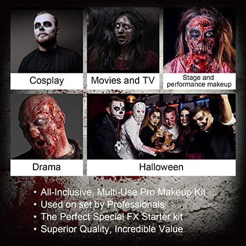 immetee SFX Makeup Kit, Special Effect Face Body Paint Halloween Makeup Christmas Gift, Face Paint Oil Palette+3 Scar Wax+1 Fake Blood+4 Paint Brushes+1 Spatula+1 Stipple Sponge+1Palette.