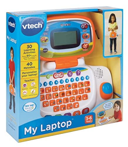 VTech 155403 Pre School Laptop Interactive Educational Kids Computer Toy with 30 Activities Suitable for Children 3, 4, 5+ Year Olds Boys & Girls, White/Orange