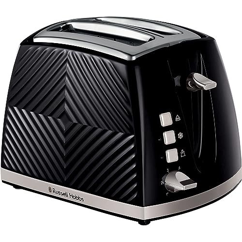 Russell Hobbs 26394 Textured 2 Slice Toaster, Tactile 3D Design Bread Toaster with Frozen, Cancel and Reheat Settings, 850 Watts, Black