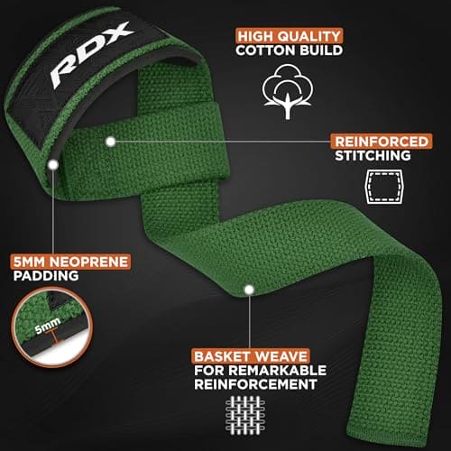 RDX Weight Lifting Straps,Powerlifting Deadlifting, Anti Slip 60CM Hand Bar Grip, 5MM Neoprene Wrist Support, Heavy Duty Weightlifting Bodybuilding Workout