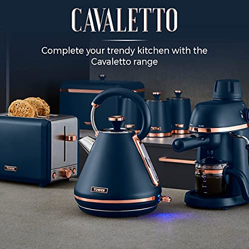 Tower T16042MNB Cavaletto 3.5 Litre Slow Cooker with 3 Heat Settings, Removable pot and Cool Touch Handles, Midnight Blue and Rose Gold