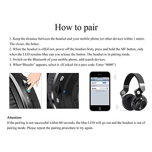 Bluedio Wireless Bluetooth Headphones Foldable Over Ear Headphones with Micro SD Card Slot/FM Radio/Support Amazon Web Services/Mic/Wired for Cell Phones/TV/PC (Black)