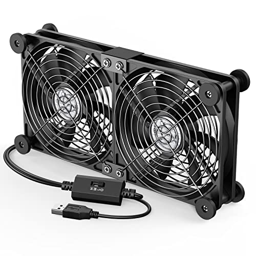 ELUTENG USB Fan 120mm Dual Row 2 in 1 with 3 Adjustable Speed USB PC Computer Fan 5V Quiet Electronics USB Cooling Fan with 8 Shock-Absorbing Feet for Cabinet/Router/PS5/Laptop/TV Box