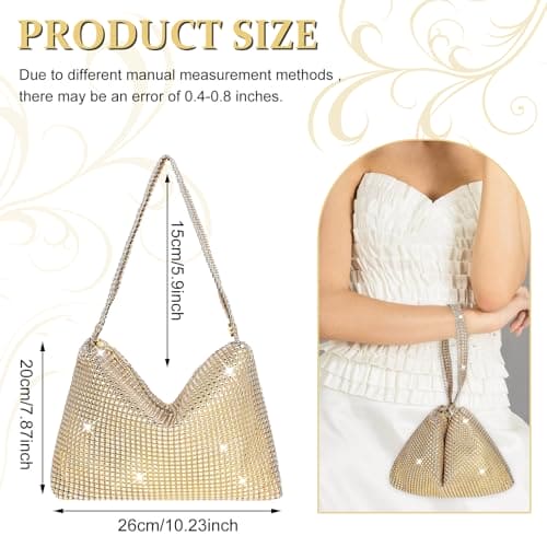 Giantree Bling Rhinestone Handbag for Women, Sparkly Evening Handbag Dumpling Bag Dinner Bag Lady Girl Party Shiny Clutch Purse for Evening Prom Wedding Party Banquet(Gold)