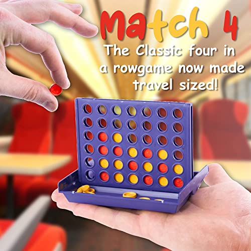 Travel Sized Classic 4 in a Row Game, 42 Counters, Mini Size Board Game for Kids, Match Four in a Line, Ideal Travelling Companion for Family Fun, Kids and Adults Will Love This Pocket Sized Game