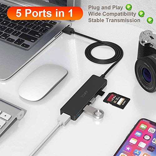 TSUPY USB 3.0 Hub, 5 in 1 Ultra-Slim USB Data Hub with 4ft Long Extension Cable, 3-Port USB 3.0 + SD/TF Card Reader High-Speed USB Splitter Adapter for PC, Laptop, Flash Drives, PS4, HDD and More