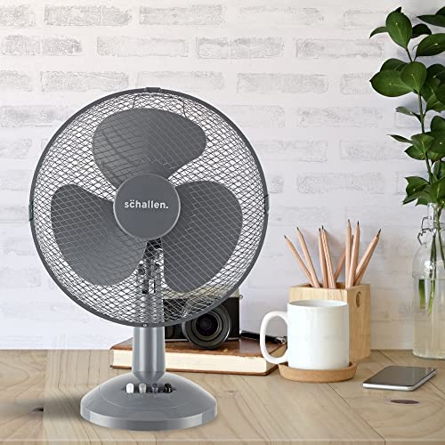 Schallen Home & Office Electric 12" 3 Speed Electric Tilt Oscillating Worktop Desk Table Air Cooling Fan (Grey)