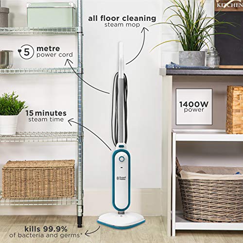 Russell Hobbs RHSM1001-G Steam and Clean Steam Mop White & Aqua - Free 2 year guarantee