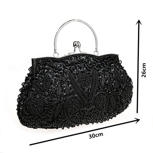 HONGCI Glitter Fashion Beaded Sequin Pearl Clutch Bag for Women - Vintage Beaded Evening Bag, Bridal Bag, Clutch Bags for Wedding, Party (Black)