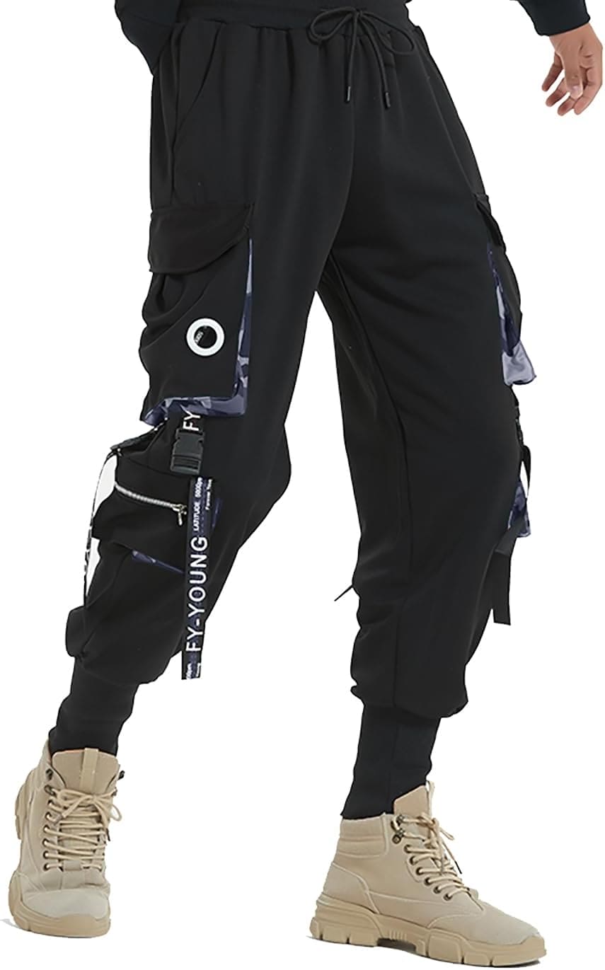 Hello MrLin Men's Techwear Pants Hip Hop Joggers Cargo Pants Baggy Streetwear Punk Trousers