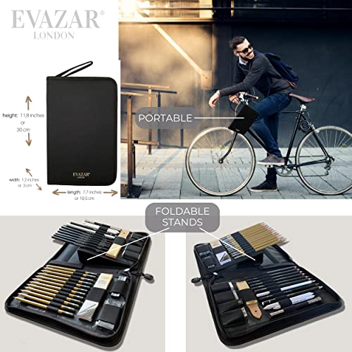 EVAZAR Sketching and Drawing art supplies London, artists set of drawing pencils & sketch supplies, in beautiful Portable Case, 41 piece