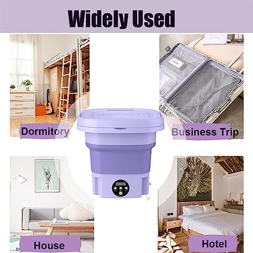 PW TOOLS Portable 8L Foldable Mini Washing Machine, Mini Washer and Spin Dryer, Small Washer for Socks Underwear or Small Items, for Camping, RV, Travel, Purple