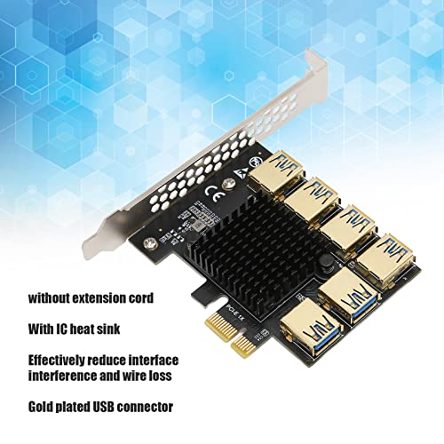 Zunate PCIe 1 to 6 Riser Card, PCI Express 1X USB3.0 Graphics Expansion Card PCIe Multiplier Riser 1X to 6 4 PCI e USB3.0 Adapter Card for ETH Miner Crypto Bitcoin Compatible with Linux, Win System