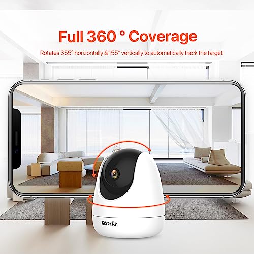 Tenda Security Camera Indoor 1080P, Pet Dog Camera 360° Baby Monitor with Motion Tracking, 2-Way Audio,12M Smart Night Vision WiFi IP Camera, Home CCTV Camera Systems Works with Alexa Devices(CP3)