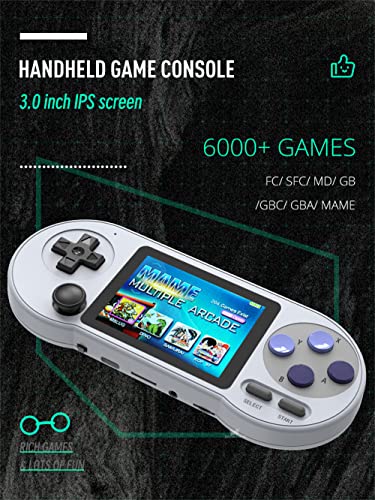 Retro Games Console, Handheld Games Built-in 6000 Retro Games, 3 inch IPS Screen, 7 Emulators FC/SFC/MD/GB/GBC/GBA/MAME, Portable Handheld Games Console Gift for Kids Adults