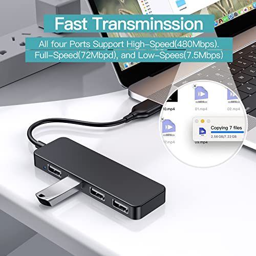 USB Hub, 4-Port USB 2.0 Hub Ultra Slim Portable USB Splitter for iMac Pro, MacBook Air, Mac Mini Pro, Surface Pro, Notebook PC, Laptop, USB Flash Drives, Mobile HDD and More (Black)