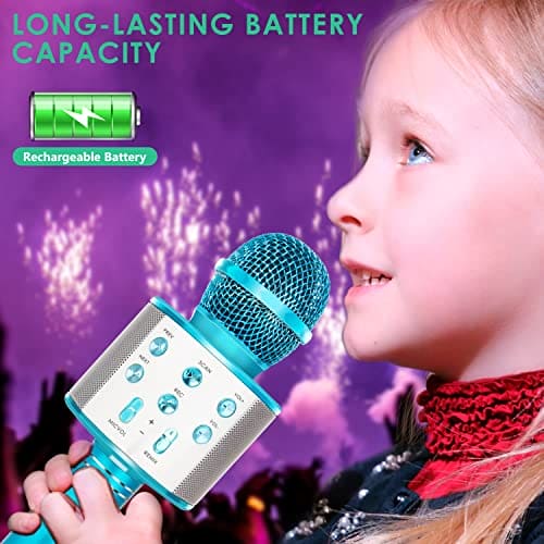 KIDWILL Karaoke Wireless Bluetooth Microphone for Kids, 5-in-1 Portable Handheld Karaoke Mic Speaker Player Recorder with Adjustable Remix FM Radio for Kids Adults Birthday Party KTV Christmas (Blue)