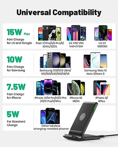 INIU Wireless Charger, 15W Fast Wireless Charging Stand with Sleep-friendly Adaptive Light & Dual Charging Modes for iPhone 14 13 12 11 Pro Max X 8 Plus Samsung Galaxy S23 S22 Google Pixel LG etc