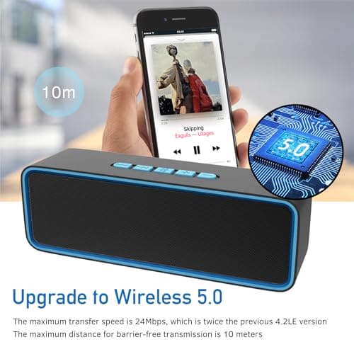 Sonkir Portable Wireless Speaker, Wireless 5.0 Mini Speaker with 3D Stereo Hi-Fi Bass, Built-in 1500 mAh Battery, Support TF Card and AUX (Blue)