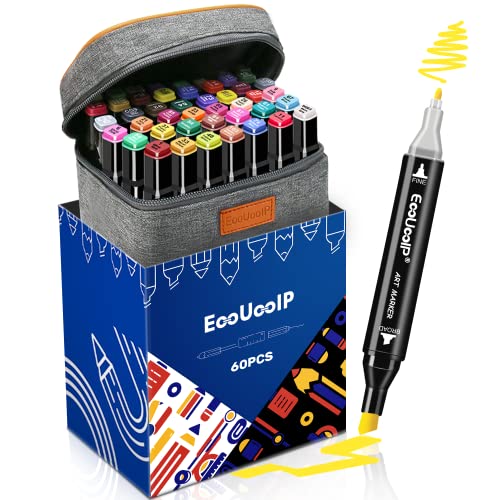 EooUooIP 60 Colours Graphic Marker Pens Set Permanent Art Marker Pens Drawing Pens for Artists with Dual Tips, Perfect for Colouring, Highlight