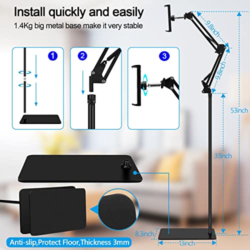 SAMHOUSING Tablet Floor Stand, Adjustable Universal 360-degree Rotatable Metal Tablet Holder, Phone Stand for iPad/iPhoneX/iPad Pro or Other 4.5~12.9 Inches Devices (Black)