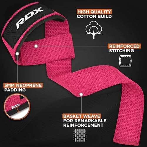 RDX Weight Lifting Straps,Powerlifting Deadlifting, Anti Slip 60CM Hand Bar Grip, 5MM Neoprene Wrist Support, Heavy Duty Weightlifting Bodybuilding Workout