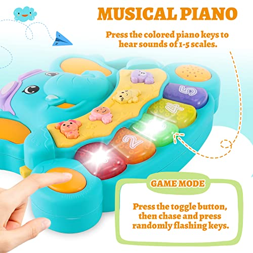 TOEY PLAY Baby Piano Toys 12+ Months, Musical Toys for 1 Year Old Boys Girls, Elephant Piano Keyboard with Game Mode, Early Learning Interactive Toy Gifts for Toddlers