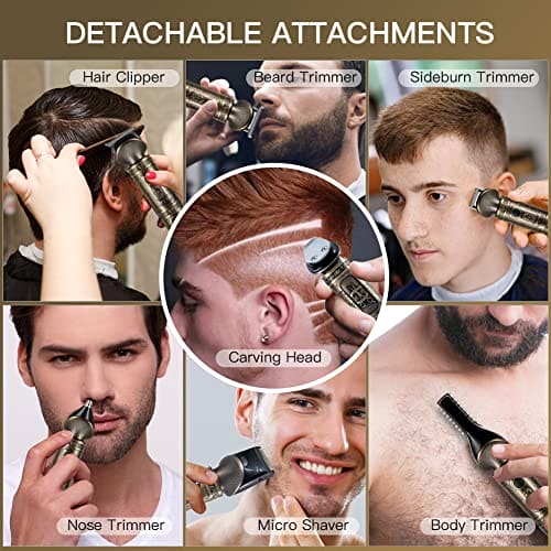 Surker Beard Trimmer Kit Professional Hair Clipper Trimmer Zero Gapped T-Blade Trimmer Electric Shaver Razor Nose Body Trimmer for Men Cordless Grooming Kit 7 in 1