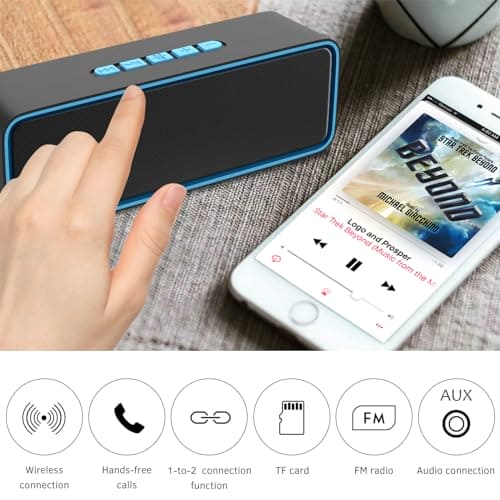 Sonkir Portable Wireless Speaker, Wireless 5.0 Mini Speaker with 3D Stereo Hi-Fi Bass, Built-in 1500 mAh Battery, Support TF Card and AUX (Blue)