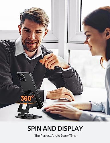 NULAXY Rotatable Phone Stand, Fully Adjustable Foldable Desktop Mobile Phone Holder Cradle Dock, Thick Case Friendly, Compatible with iPhone 15 14 13 12 X Xr, Nintendo Switch, All Phones, Black