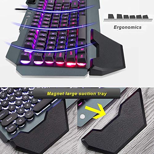 Wired Gaming Keyboard and Mouse Sets RGB LED Backlit Metal Plate 104 Keys Hand rest Usb Gamer Light Up Keyboard 2400DPI Optical 6 Buttons PC Game Mouse + Mousepad Compatible with Laptop Computer