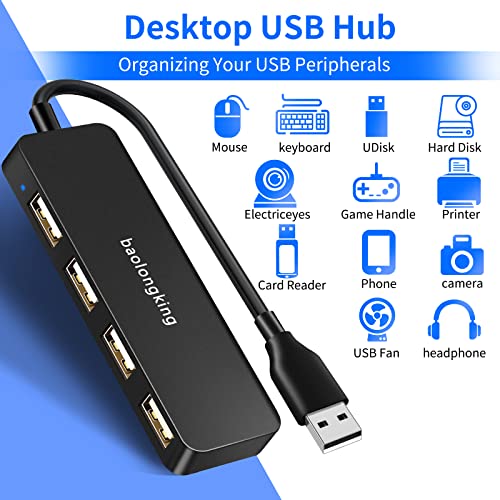 USB Hub, 4-Port USB Splitter Ultra Slim Multiport USB Expander Port Adapter for iMac Pro, MacBook Air, Mac Mini/Pro, Surface Pro, Notebook PC, Laptop, USB Flash Drives, and Mobile HDD(usb 2.0 hub)