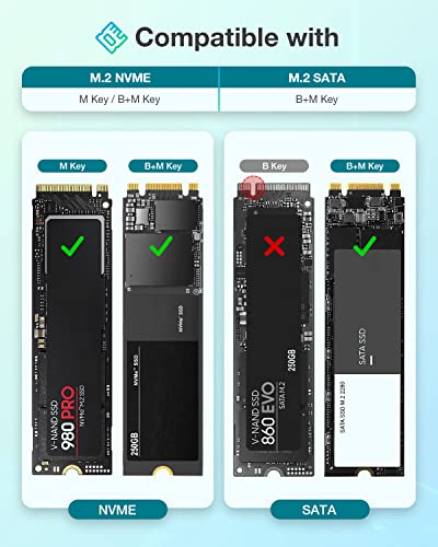 FIDECO M.2 NVME SATA SSD Enclosure, PCIe USB 3.2, Gen2 SSD Adapter with 10Gbps Transfer Rate, Hard Drive Enclosure for 2230 2242 2260 2280 M.2 NVME/SATA SSD of M-Key or M+B Key, Support UASP