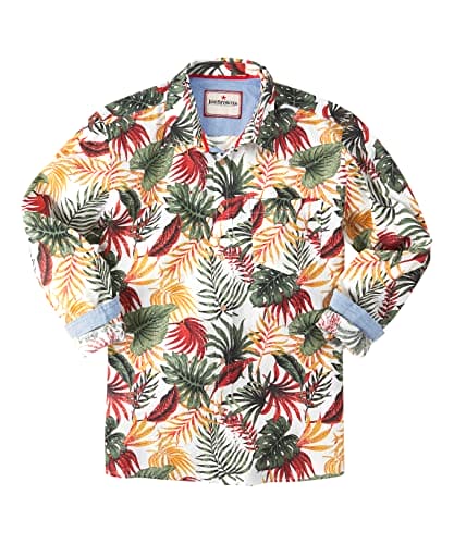 Joe Browns Men's Tropical Leaf Monstera Print Long Sleeve Shirt Button, Multi, M