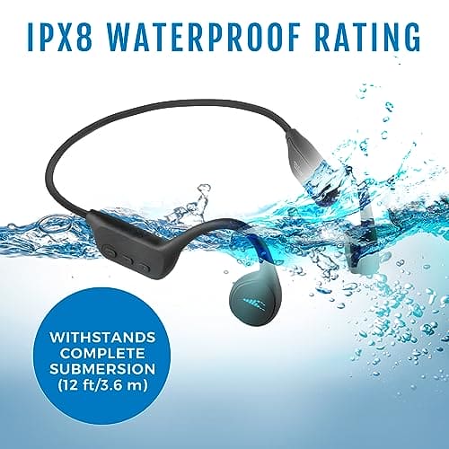 H2O Audio TRI Multi-Sport Waterproof Bone Conduction Headphones, Bluetooth Open Ear Headphones with Built-in MP3 Player up to 6-Hour Battery Life, 8 GB - for Swimming, Running, Cycling, Hiking (Black)