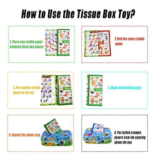 Coriver Tissue Box Toys, Magic Tissue Box Toy with 3 Crinkle Tissue Papers and 8 Scarves, Special Needs Developmental Toys Sensory Toys for Babies, Baby Toys for 0-6 6-12 Months