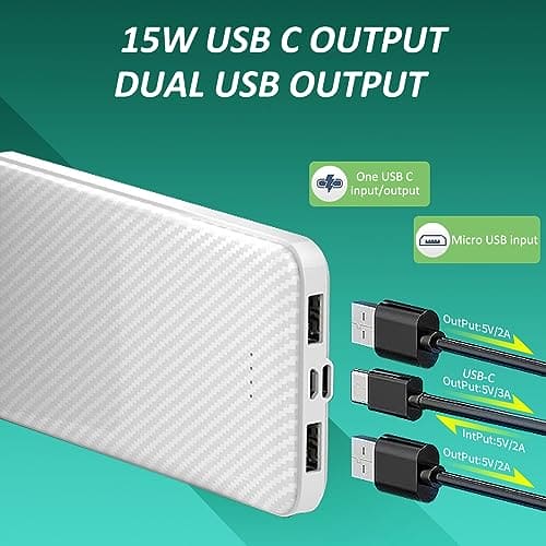 SLuB Power Bank 12000mAh Portable Charger, 3A USB C Fast Charge, Ultra Light and Thin Battery Pack, Mobile Phone Portable Charger, Suitable for iPhone, Samsung, Huawei, iPad, Etc