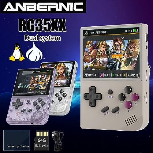 RG35XX Retro Handheld Game Console Supports Linux and Garlic Dual Stylem,3.5-inch with a 64G Card Pre-Loaded 6900 Games Supports HDMI and TV Output