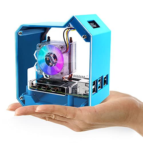 GeeekPi Mini Tower Kit, Raspberry Pi ICE Tower Cooler with Raspberry Pi ICE Tower Case, 0.96'' OLED Module,RGB Cooling Fan,Raspberry Pi Heatsink for Raspberry Pi 4B