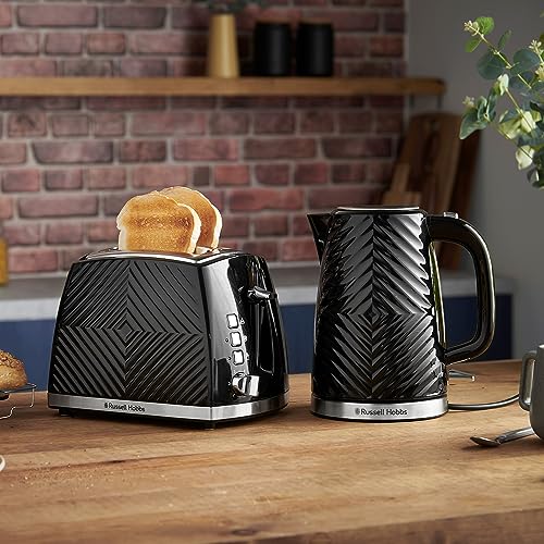 Russell Hobbs 26394 Textured 2 Slice Toaster, Tactile 3D Design Bread Toaster with Frozen, Cancel and Reheat Settings, 850 Watts, Black