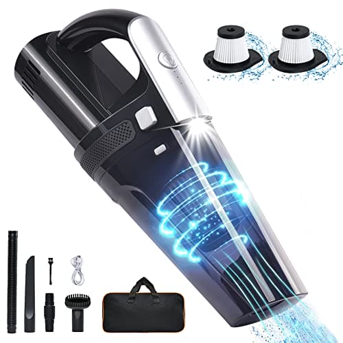 URAQT Handheld Vacuum Cordless, Portable 10000Pa Strong Suction Car Vacuum Cleaner Dust Busters, 2 Speed Wet Dry Vacuum with LED Light, Rechargeable Hand Held Vacuuming for Home, Office, Car (White)