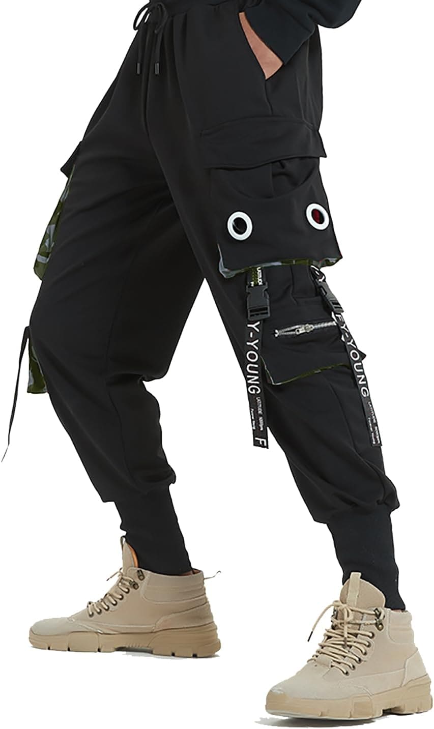 Hello MrLin Men's Techwear Pants Hip Hop Joggers Cargo Pants Baggy Streetwear Punk Trousers