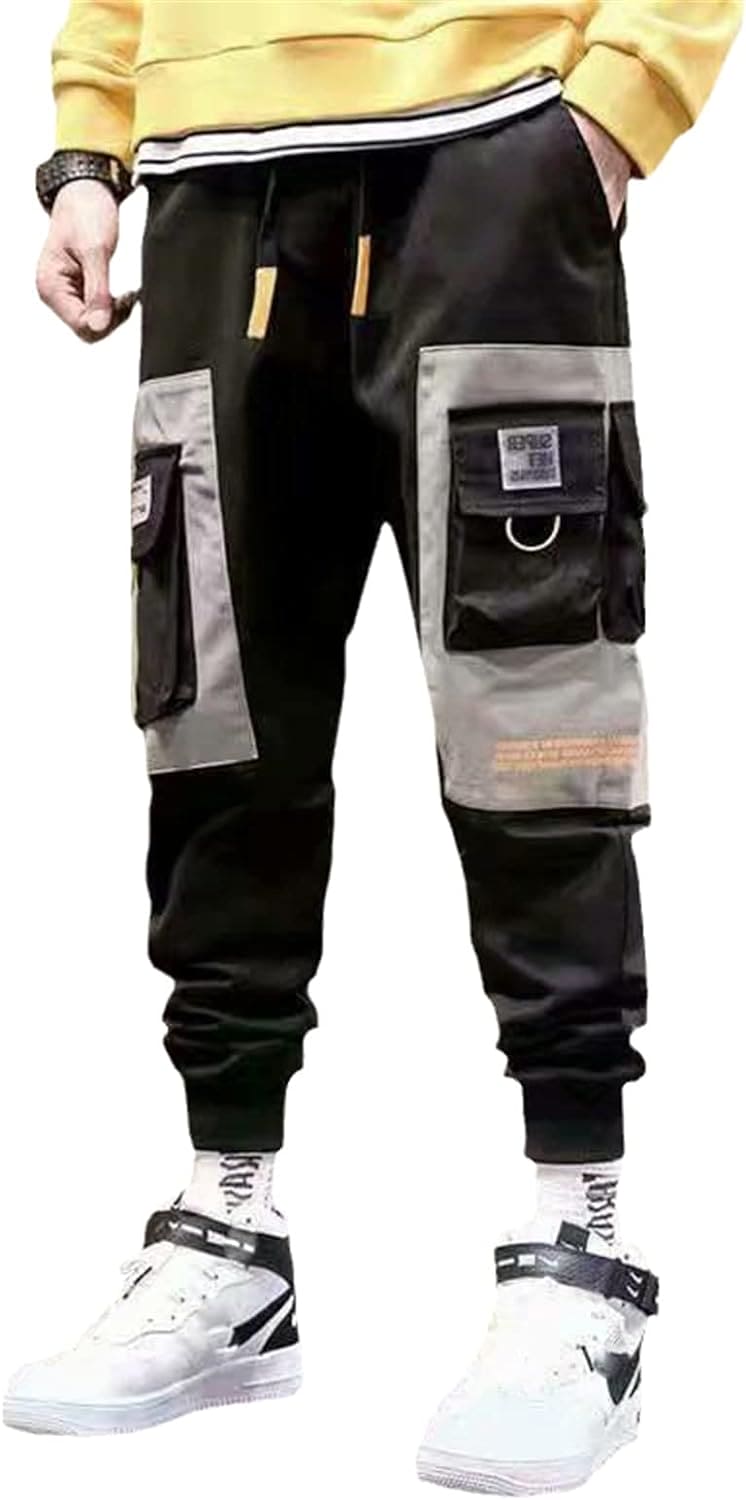 LANG XU GLASS Ribbons Harem Joggers Men Cargo Pants Streetwear Hip Hop Casual Pockets Track Pants Male Trousers