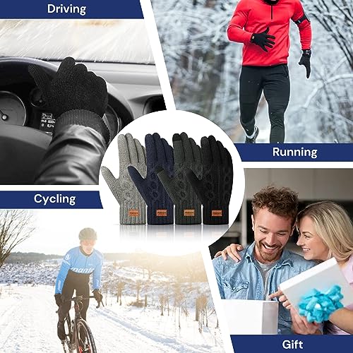 FORVEVO Mens Gloves Winter Gloves, Thermal Touch Screen Gloves for Work Running Driving Walking with Warm Soft Lining - Black Knitted Gloves