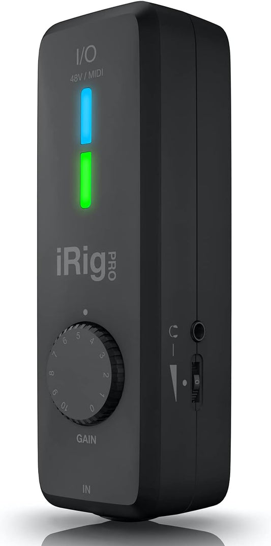 IK Multimedia iRig Pro I/O - Fully Equipped Pocket Audio, MIDI Interface, Recording Studio Quality Sound, 24 bits/96 kHz, Additional Essential Functions for Mobile Recording(Black)