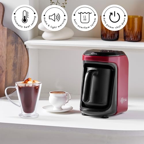 KARACA Hatir Hüps Turkish Coffee Maker For 5 People, Red, Fully Automatic Coffee Machine, Turkish Mocha with Milk, Hot Chocolate, Instant Coffee with Milk