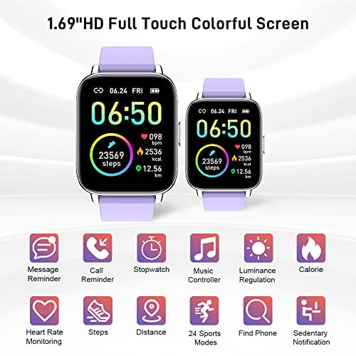 Smart Watch, Fitness Tracker 1.69" Touch Screen Fitness Watch with Heart Rate Sleep Monitor, Step Counter Watch for Women Men Activity Trackers IP68 Waterproof Smartwatch for iOS Android