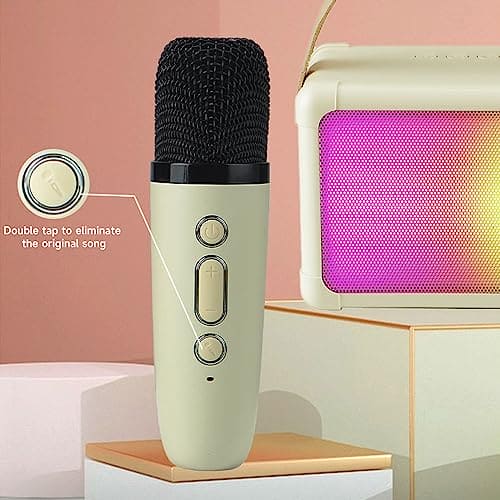 karaoke Machine Kids,Portable Karaoke Machine Wireless Microphones for Singing Toy Microphone Wireless Microphones Sing Toys for Home Karaoke Birthday Party (Beige,B)