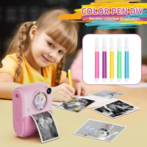 Kids Camera, Instant Print Camera for 3-12 Year Old Girls, Digital Selfie Camera for Kids Children Camera Toys with 32GB Card 1080P, Christmas Birthday Gifts for Age 3 4 5 6 7 8 9 Years Old Girls